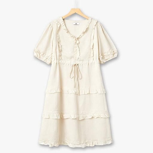 Plusock Romantic Plus Size Tiered Ruffle Midi Dress - Beige - 7XL - image 2