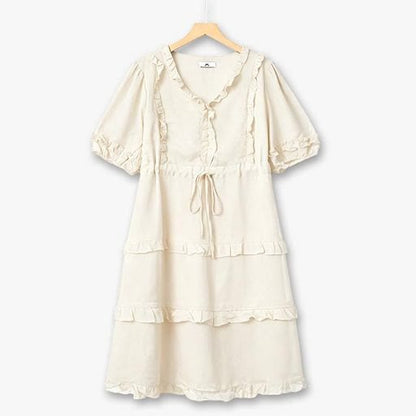 Plusock Romantic Plus Size Tiered Ruffle Midi Dress - Beige - 7XL - image 2