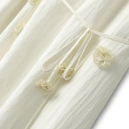 Plusock Soft Boho Tassel Tie Waist Ivory Midi Dress - image 4