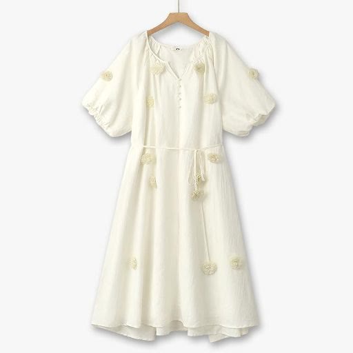 Plusock Soft Boho Tassel Tie Waist Ivory Midi Dress - White - 6XL - image 0