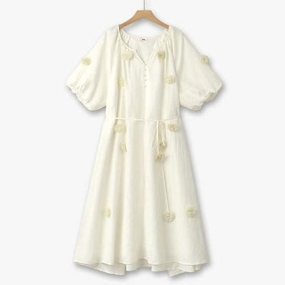 Plusock Soft Boho Tassel Tie Waist Ivory Midi Dress - White - 6XL - image 0