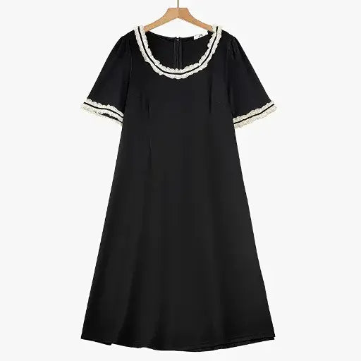 Plusock Plus Size Contrast Lace Midi Dress - Black - 6XL - image 0