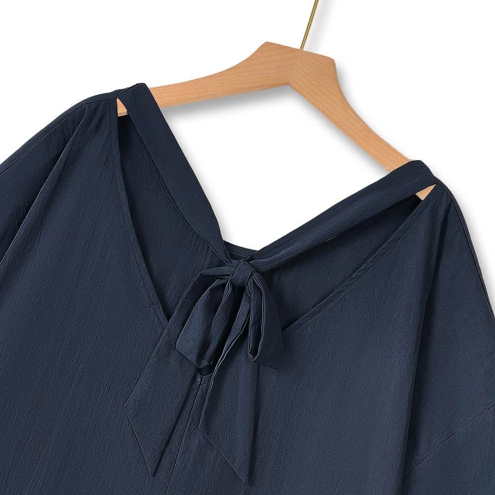 Plusock Plus Size Navy Tie Back Ruffle Hem Midi Dress - image 5
