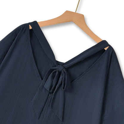 Plusock Plus Size Navy Tie Back Ruffle Hem Midi Dress - image 5