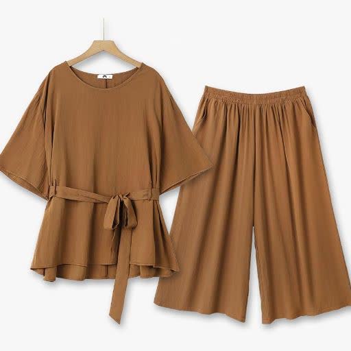 Plusock Relaxed Belted Top Wide Leg Pocket Pants Set - 2Pcs Set - 6XL - image 0