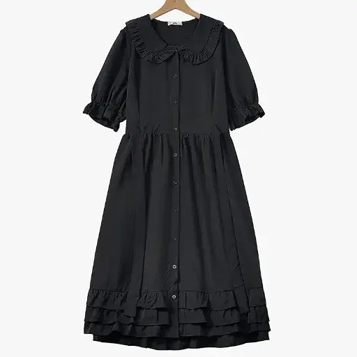 Plusock Plus Size Ruffle Collar Button Front Midi Dress - Black - 6XL - image 0