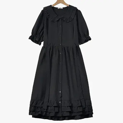 Plusock Plus Size Ruffle Collar Button Front Midi Dress - Black - 6XL - image 0