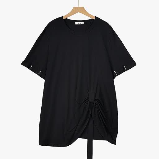 Plusock Plus Size Side Tie Ruched Short Sleeve Midi Skirt Matching Set - Blouse - 6XL - image 1