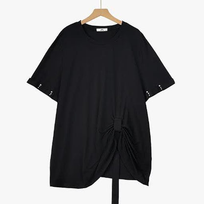 Plusock Plus Size Side Tie Ruched Short Sleeve Midi Skirt Matching Set - Blouse - 6XL - image 1