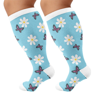 Plusock Plus Size Daisy Butterfly Compression Socks - Blue - 4XL - image 10