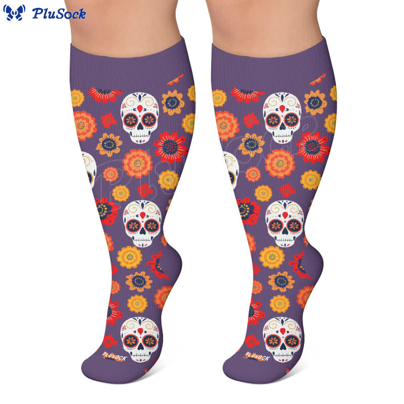 Plusock Plus Size Sugar Skull Compression Socks - image 7