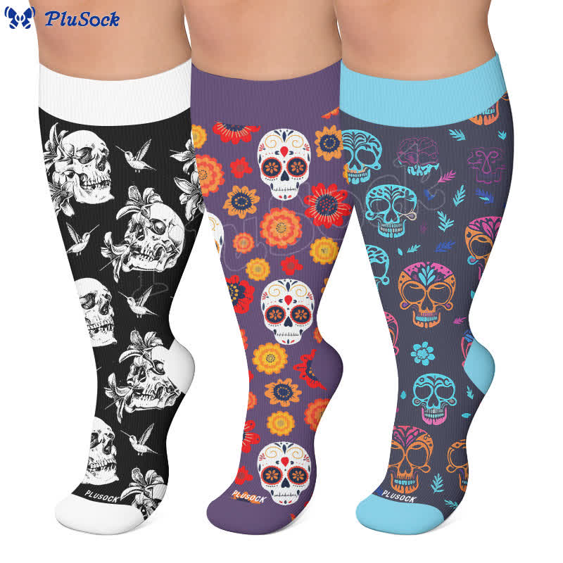 Plusock Plus Size Sugar Skull Compression Socks - image 0