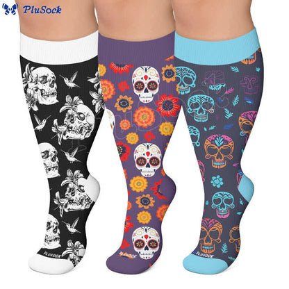 Plusock Plus Size Sugar Skull Compression Socks - image 0