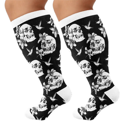 Plusock Plus Size Sugar Skull Compression Socks - Black - 4XL - image 8
