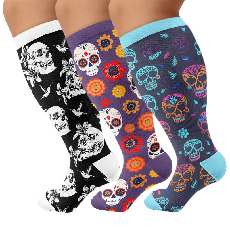 Plusock Plus Size Sugar Skull Compression Socks - image 4