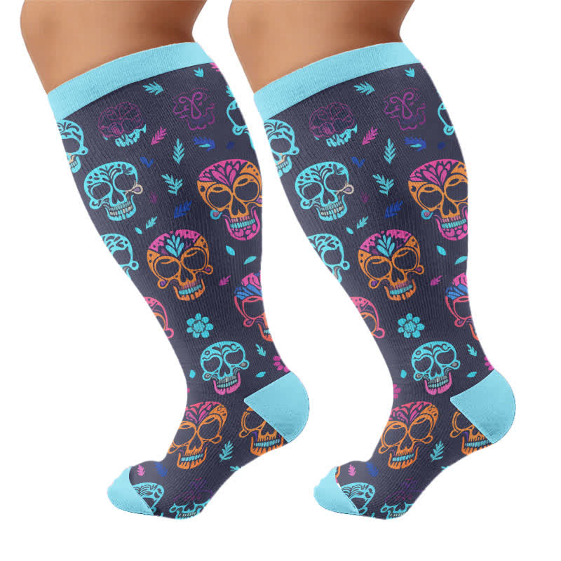 Plusock Plus Size Sugar Skull Compression Socks - Blue - 4XL - image 9