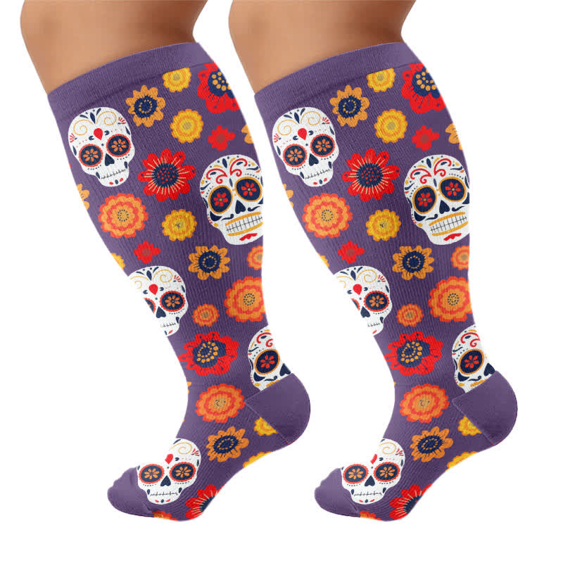 Plusock Plus Size Sugar Skull Compression Socks - Purple - 4XL - image 10