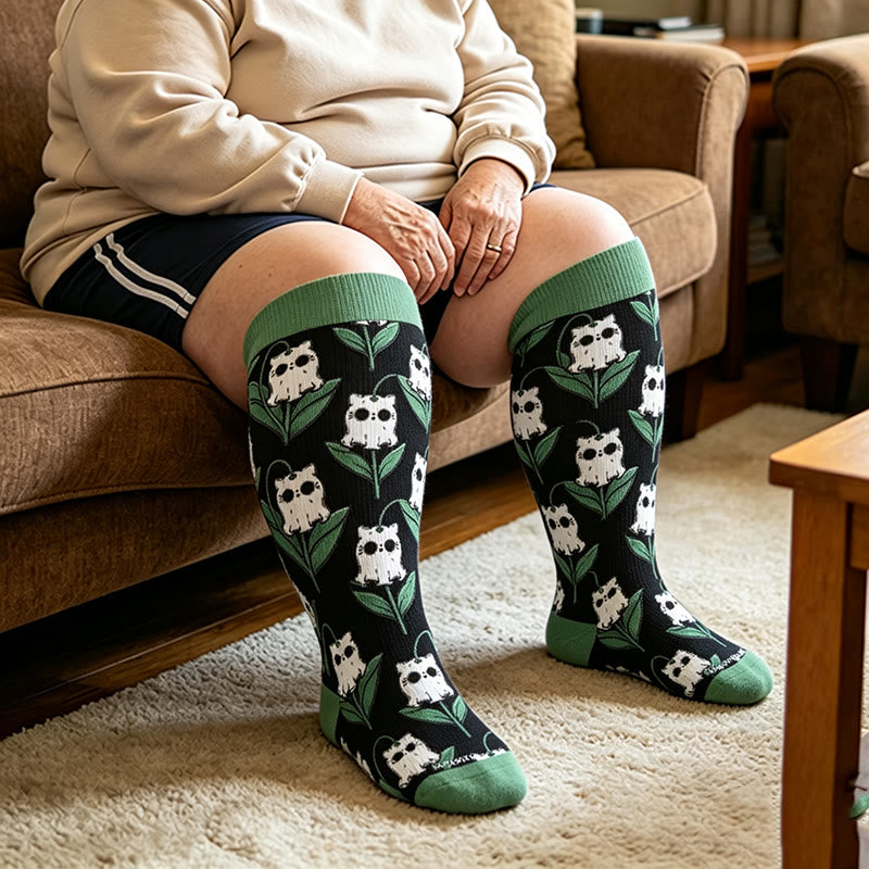 Plusock Plus Size Cute Spooky Compression Socks - Light Green - 4XL - image 2