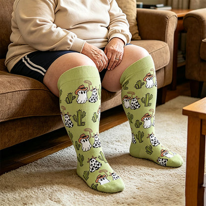 Plusock Plus Size Cute Spooky Compression Socks - Army Green - 4XL - image 3