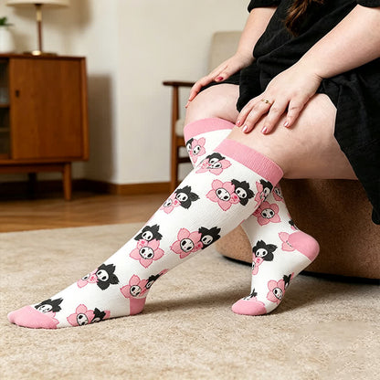 Plusock Plus Size Pink Skull Daisy Compression Socks - Pink - 4XL - image 3