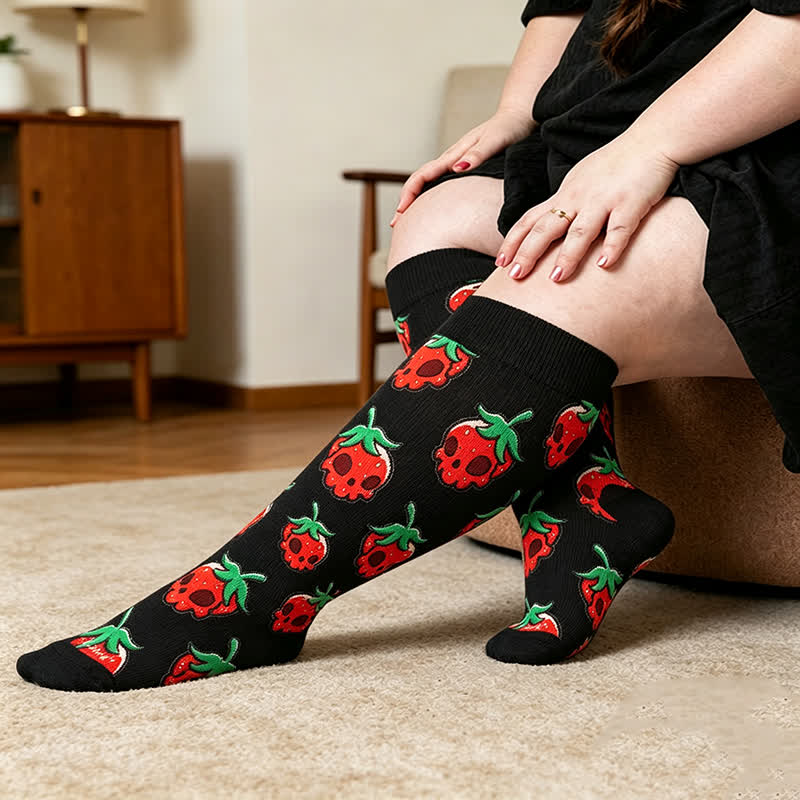 Plusock Plus Size Pink Skull Daisy Compression Socks - Black - 4XL - image 2