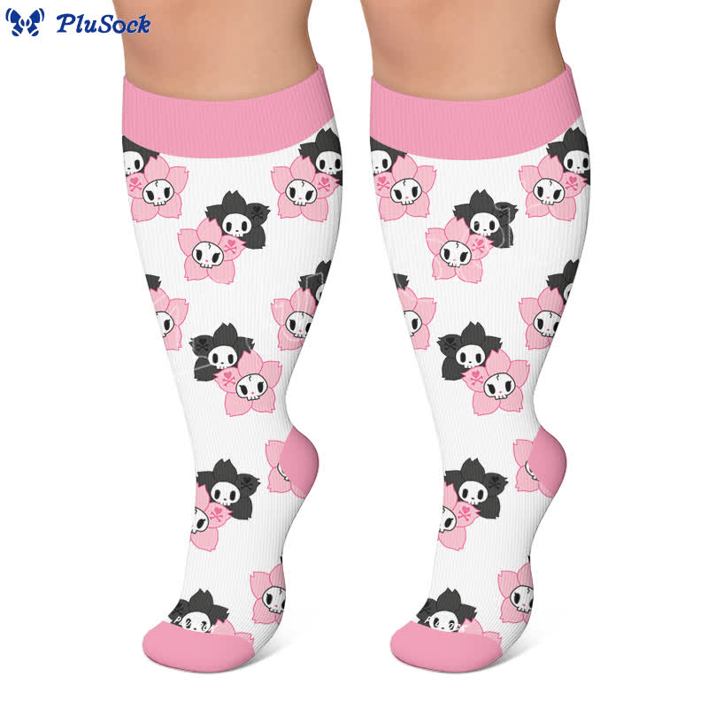Plusock Plus Size Pink Skull Daisy Compression Socks - image 6