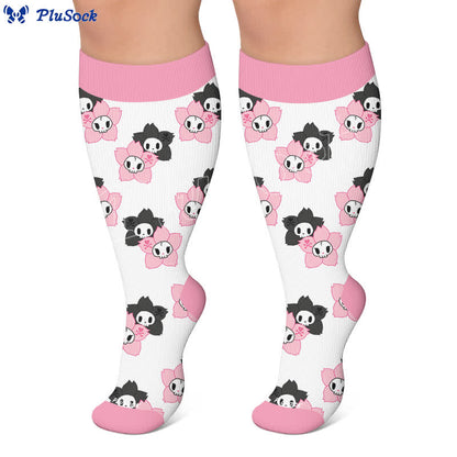 Plusock Plus Size Pink Skull Daisy Compression Socks - image 6