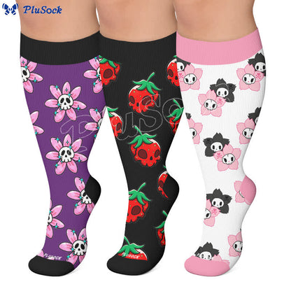 Plusock Plus Size Pink Skull Daisy Compression Socks - image 0