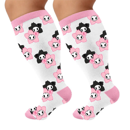 Plusock Plus Size Pink Skull Daisy Compression Socks - image 10