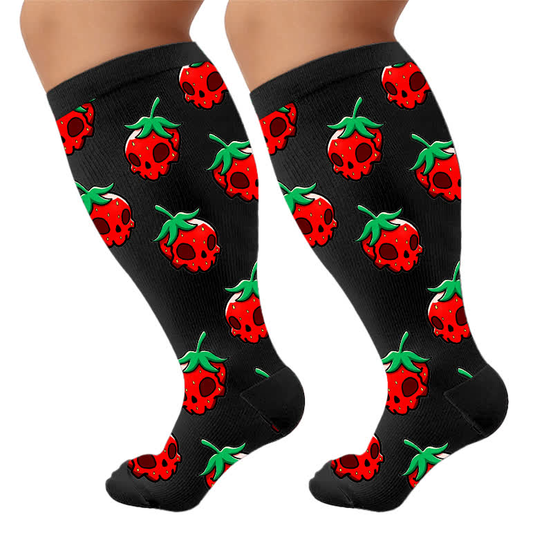 Plusock Plus Size Pink Skull Daisy Compression Socks - image 9