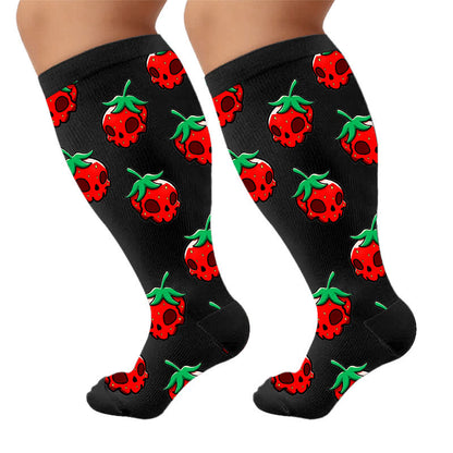 Plusock Plus Size Pink Skull Daisy Compression Socks - image 9