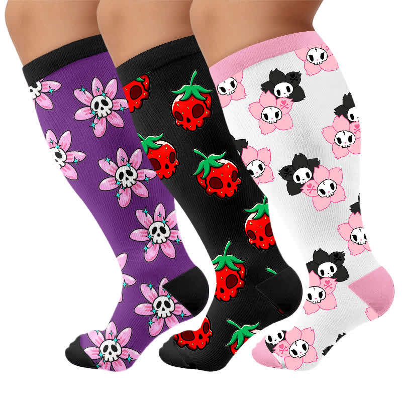 Plusock Plus Size Pink Skull Daisy Compression Socks - image 7