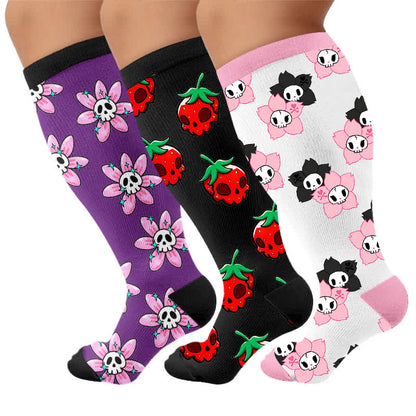 Plusock Plus Size Pink Skull Daisy Compression Socks - image 7