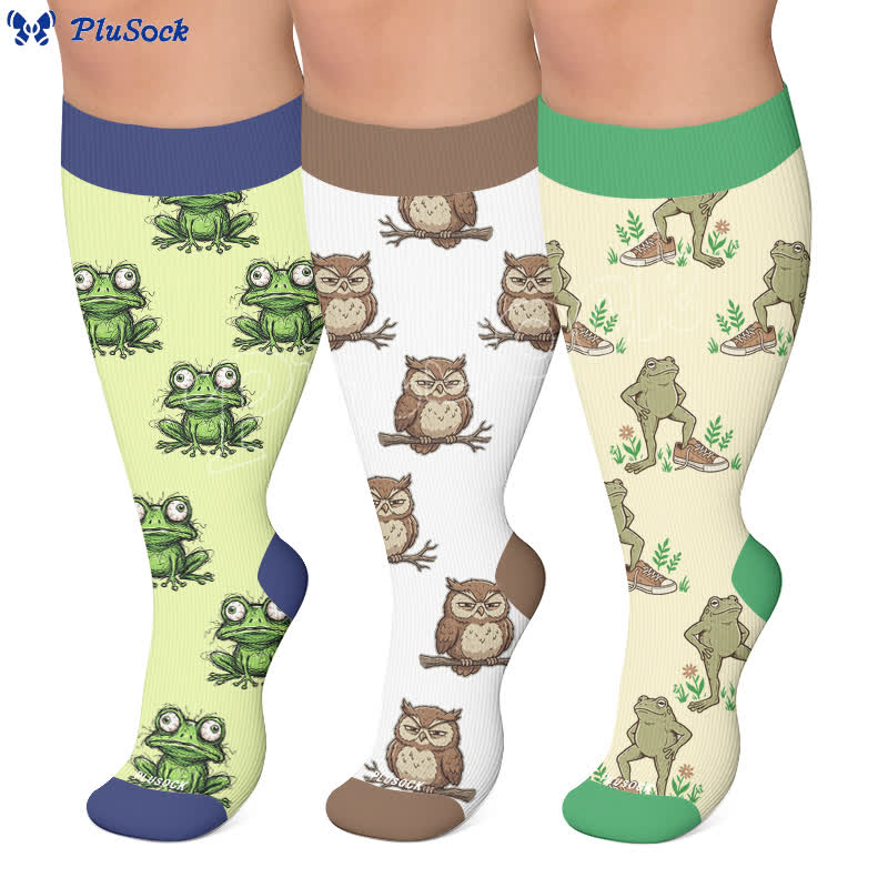 Plusock Plus Size Owl Frog Compression Socks - image 0
