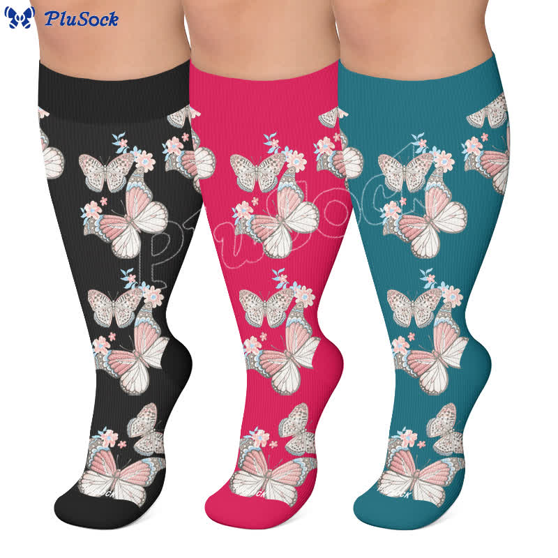 Plusock Plus Size Floral Flutter Compression Socks - image 0