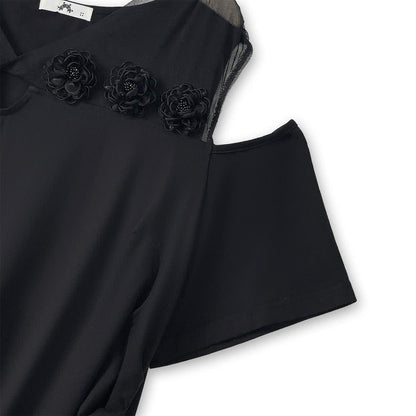 Plusock Plus Size Ruched Waist Mesh V Neck Short Sleeve Midi Dress - image 4