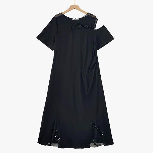 Plusock Plus Size Ruched Waist Mesh V Neck Short Sleeve Midi Dress - Black - 6XL - image 1