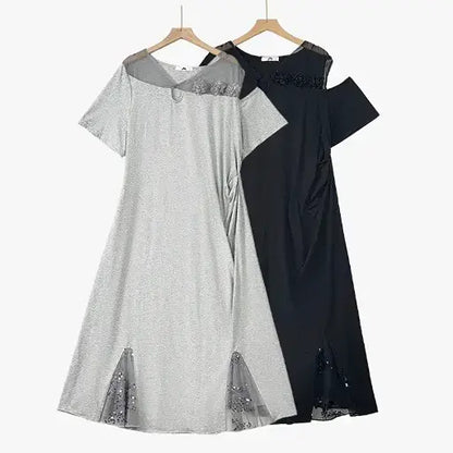 Plusock Plus Size Ruched Waist Mesh V Neck Short Sleeve Midi Dress - image 0