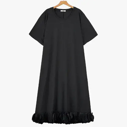 Plusock Plus Size Round Neck Short Sleeve Shift Modest Midi Dress - Black - 6XL - image 0