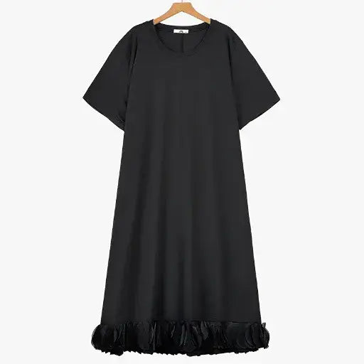 Plusock Plus Size Round Neck Short Sleeve Shift Modest Midi Dress - Black - 6XL - image 0