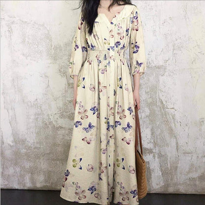 Plusock Vintage Floral V Neck Empire Waist Lightweight Sundresses - image 5