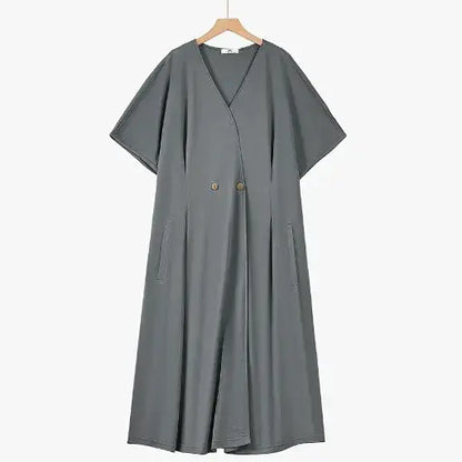 Plusock Plus Size Batwing Short Sleeve  Loose Fit Pocket Summer Dresses - Grey - 6XL - image 0