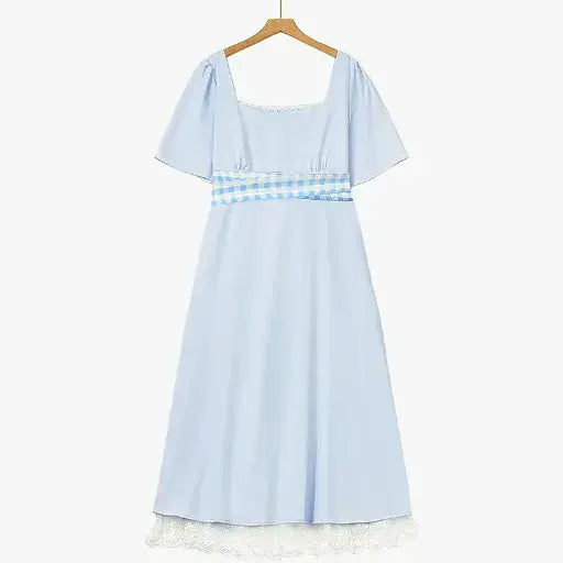 Plusock Plus Size Lightweight Summer A-line Square Neck Midi Dress - Blue - 3XL - image 0