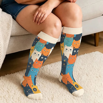 Plusock Plus Size Cartoon Cat Dog Compression Socks - image 1