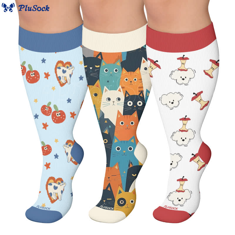 Plusock Plus Size Cartoon Cat Dog Compression Socks - image 0