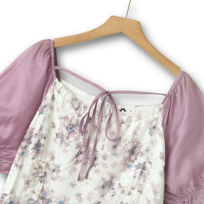 Plusock Plus Size Square Neck Puff Contrast Floral Tiered A-line Sundresses - image 1