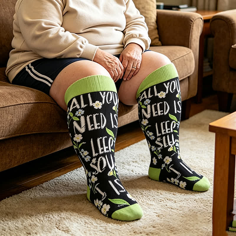Plusock Plus Size Crown Dino Butterfly Compression Socks - Green - 4XL - image 1