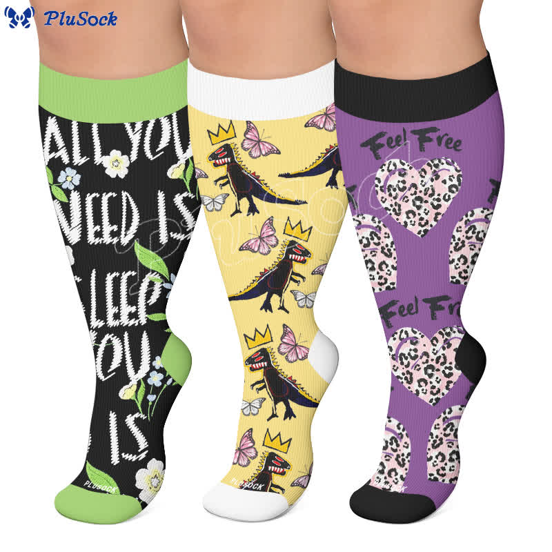 Plusock Plus Size Crown Dino Butterfly Compression Socks - image 0