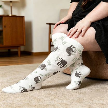 Plusock Plus Size Botanical Sloth Compression Socks - White - 4XL - image 3