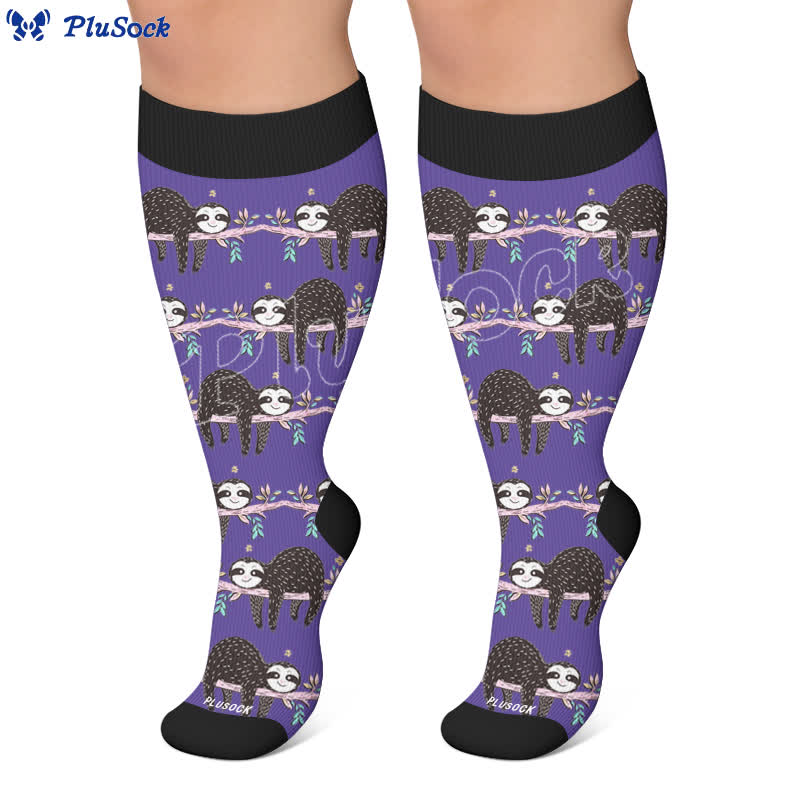 Plusock Plus Size Botanical Sloth Compression Socks - image 4